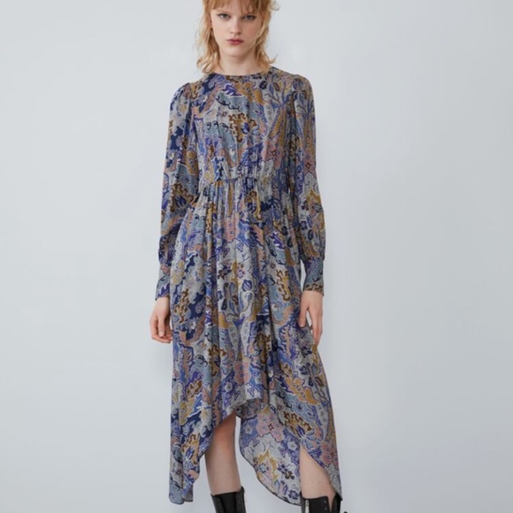 Zara Dresses & Skirts - Asymmetrical Hem Multi Print Dress
